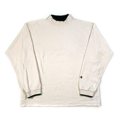 Vintage 90's Champion Brand Off White Minimal Turtle Neck Longsleeve T-Shirt