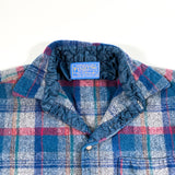 Vintage 80's Pendleton Youth XL Blue Plaid Wool Flannel Button Down Shirt