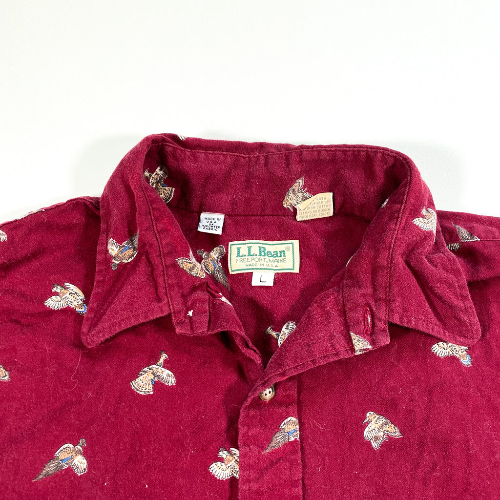 Vintage 80's LL Bean Maroon Red Mallard Duck Chamois Button Down