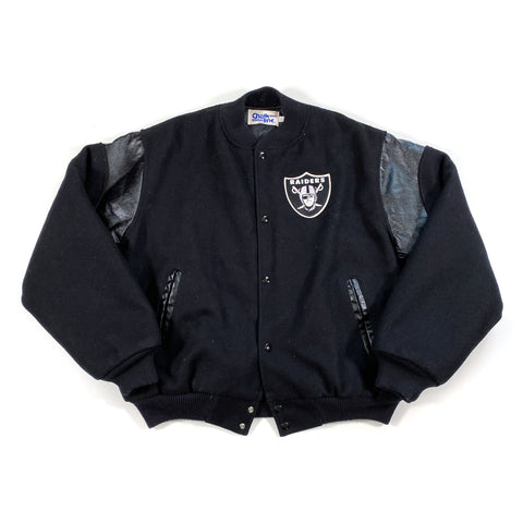 Vintage 90's Oakland Raiders Black Wool Made in USA Chalkline Coat