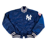 Vintage 90's New York Yankees Baseball Coaches Blue Satin Starter Jacket