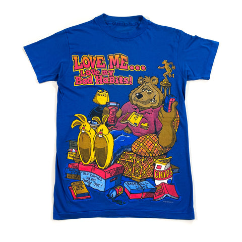 Vintage 80's Bad Habits Bear Cartoon Hoarder Collector T-Shirt