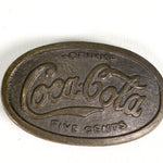 Vintage 80's Coca-Cola Five Cents Brass Belt Buckle