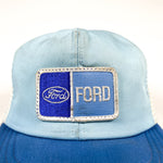 Vintage 80's Ford Patch Blue Pinwheel USA Made Snapback Trucker Hat