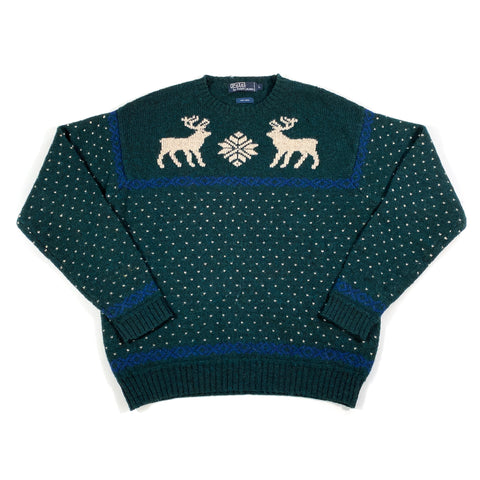 Vintage 90's Polo Ralph Lauren Winter Christmas Green Wool Sweater