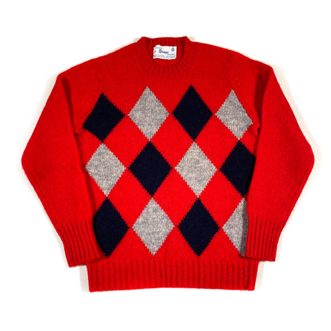 Vintage 70's Deans of Scotland Shetland Wool Argyle Hand Knit Sweater