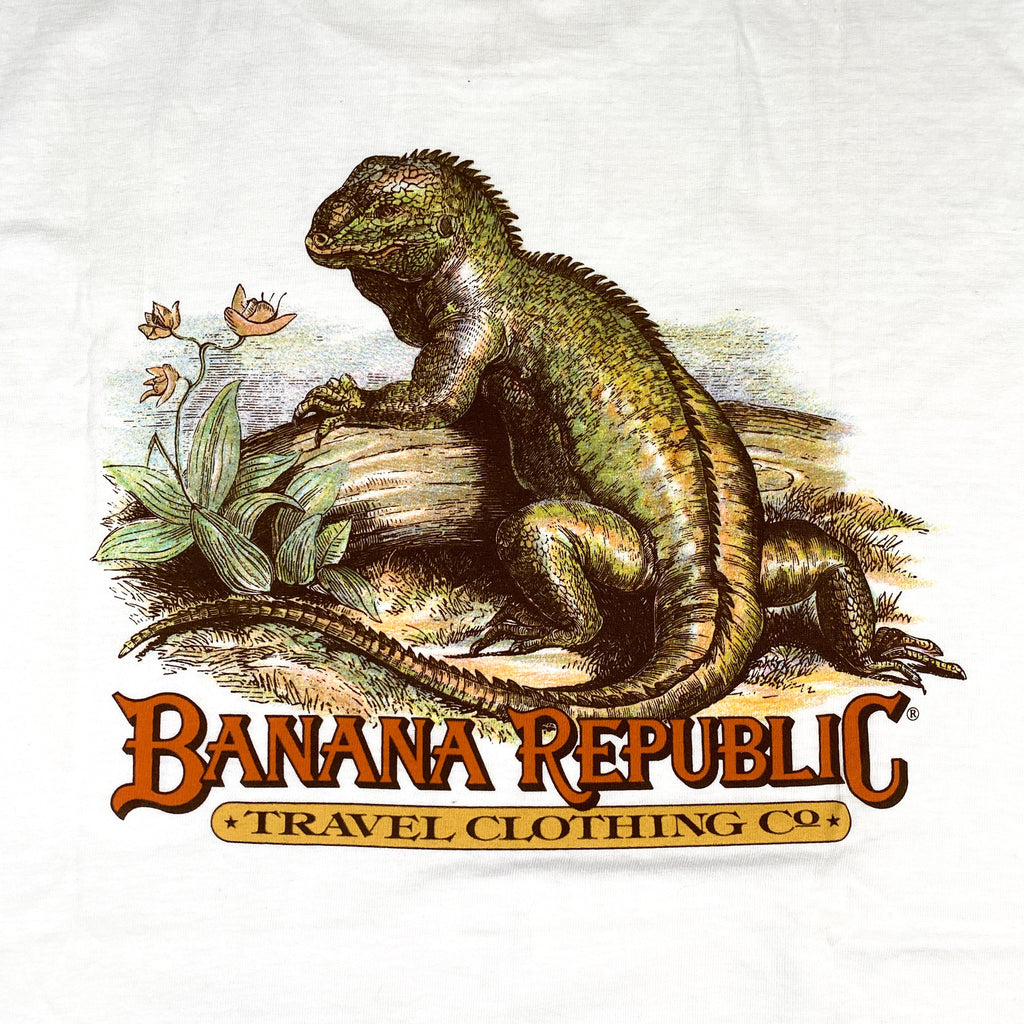 Vintage 90's Banana Republic Iguana Safari Travel White Pocket T