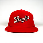 Vintage 80's Stroh's Beer Logo Puff Print Red Snapback Trucker Hat