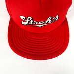 Vintage 80's Stroh's Beer Logo Puff Print Red Snapback Trucker Hat