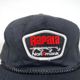 Vintage 90's Rapala Normark Fishing Lures Fisherman Black Rope Hat