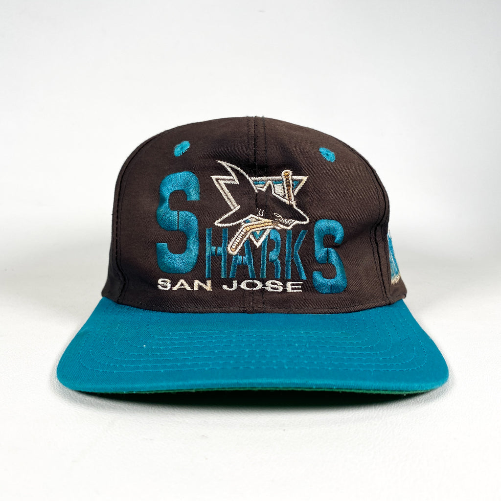 Vintage 90s San Jose Sharks Starter Snapback Hat Cap NHL Hockey Black Blue