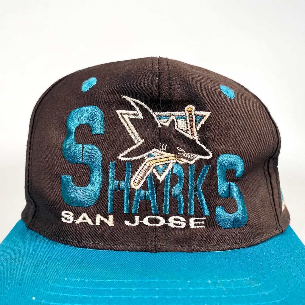 90s Vintage San Jose Sharks Hat 1990s Teal & Black Made in 