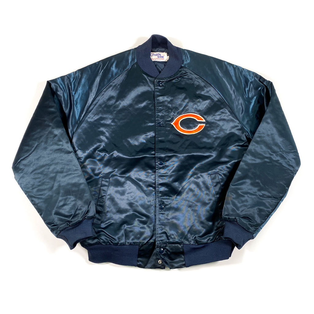 Vintage 80s Chicago Bears NFL Satin Jacket Coat Chalkline 