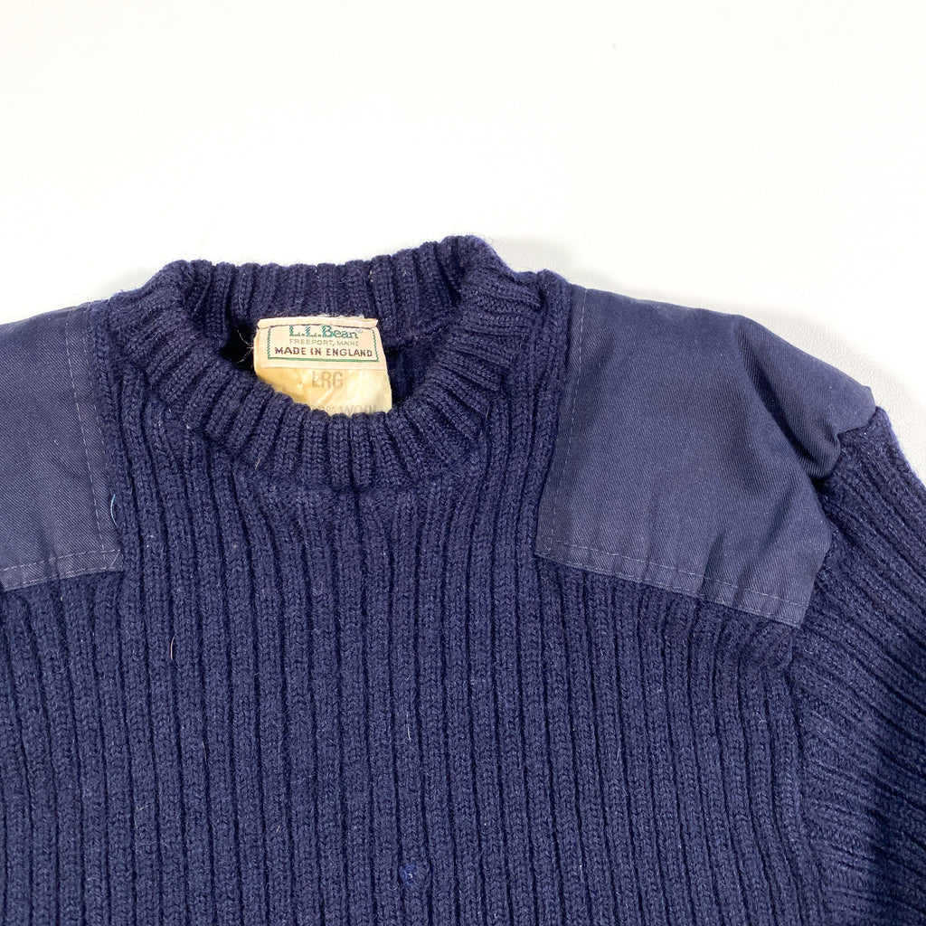 LL BEAN Wool Mens Sweater Ireland Purple LARGE TALL Vintage Elbow Patches