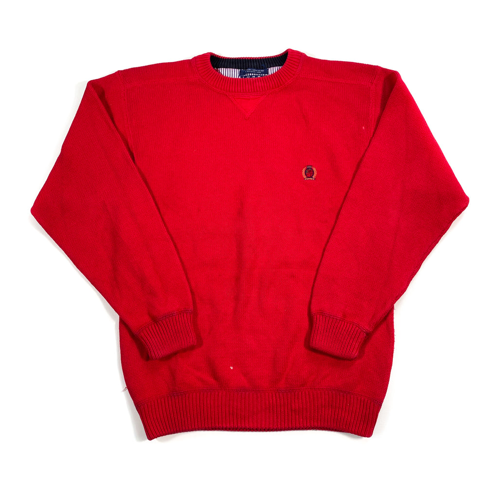 udsultet en kop Sammenhængende Vintage 90's Tommy Hilfiger Red Thick Knit Crest Heavy Sweater –  CobbleStore Vintage