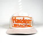 Vintage 80's Hardee's Racing White Made in USA Trucker Hat