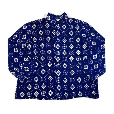 Vintage 70's Kun Ming Chinese Indigo Pattern Blue Blouse Shirt