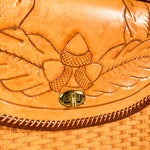 Vintage 80's Tooled Leather Brown Acorn Handbag Purse