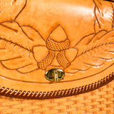 Vintage 80's Tooled Leather Brown Acorn Handbag Purse