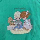 Vintage 80's Love is Sharing Needlepoint Green Crewneck Sweatshirt