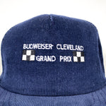 Vintage 80's Budweiser Cleveland Grand Prix Racing Navy Corduroy Hat