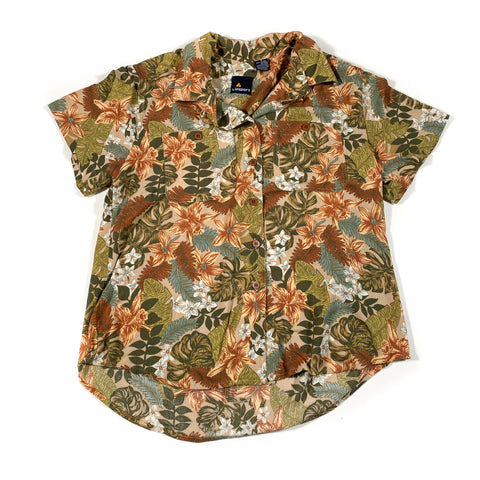 Vintage 90's Liz Sport Hawaiian Rayon Loop Collar Button Up Shirt