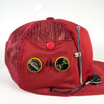 Vintage 80's Genemaco FM/AM Radio with Earbuds Maroon Red Trucker Hat