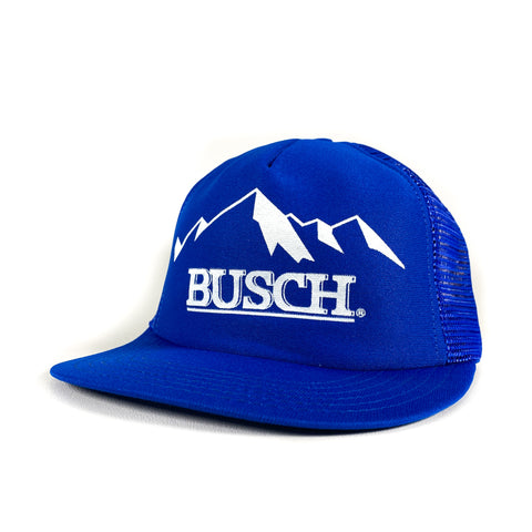 Vintage 90's Busch Beer Mountains Blue Made in USA Snapback Trucker Hat