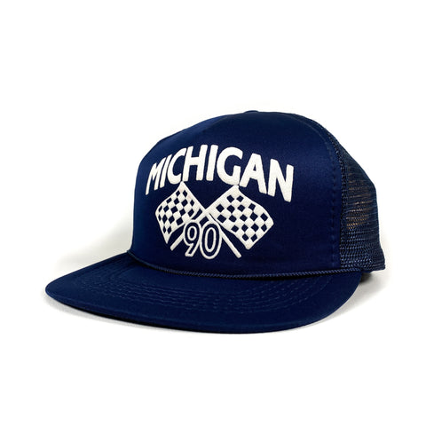 Vintage 80's Michigan 90 Racing Nascar Blue Snapback Trucker Hat