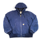 Vintage Y2K Carhartt J140 DNY Navy Blue Duck Hooded Quilted Jacket