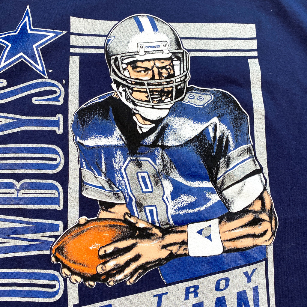 Vintage 90's Dallas Cowboys Troy Aikman Nutmeg NFL Football T