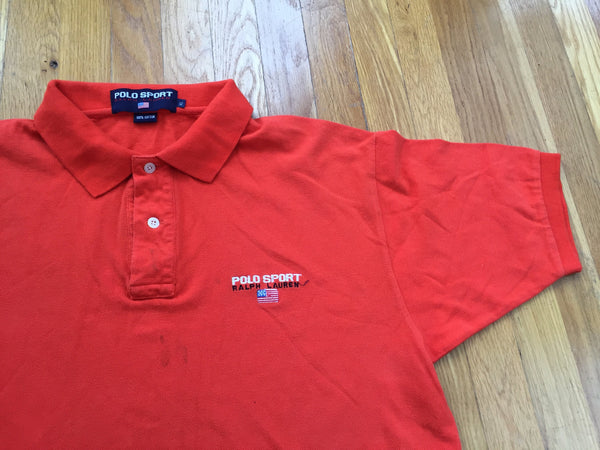 Vintage 90's Polo Sport Ralph Lauren Orange Spellout Polo Rugby T