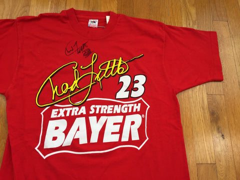 Vintage 90's Chad Little Extra Strength Bayer Nascar Autographed T-Shirt