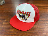 Vintage 80's Kawasaki Motorcycle Red Trucker Hat