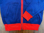 Vintage 60's Plain Blank Blue Zip Hoodie Sweatshirt with Red Pipping