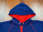 Vintage 60's Plain Blank Blue Zip Hoodie Sweatshirt with Red Pipping