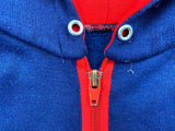 Vintage 60's Plain Blank Blue Zip Hoodie Sweatshirt with Red Pipping