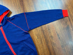 Vintage 60's Plain Blank Blue Zip Hoodie Sweatshirt with Red Pipping