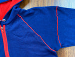 Vintage 60's Plain Blank Blue Zip Hoodie Sweatshirt with Red Pipping