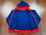 Vintage 60's Plain Blank Blue Zip Hoodie Sweatshirt with Red Pipping