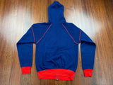 Vintage 60's Plain Blank Blue Zip Hoodie Sweatshirt with Red Pipping