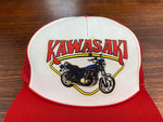 Vintage 80's Kawasaki Motorcycle Red Trucker Hat