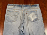 Vintage 70's Levis 517 Repaired Denim Orange Tab Jeans - CobbleStore Vintage