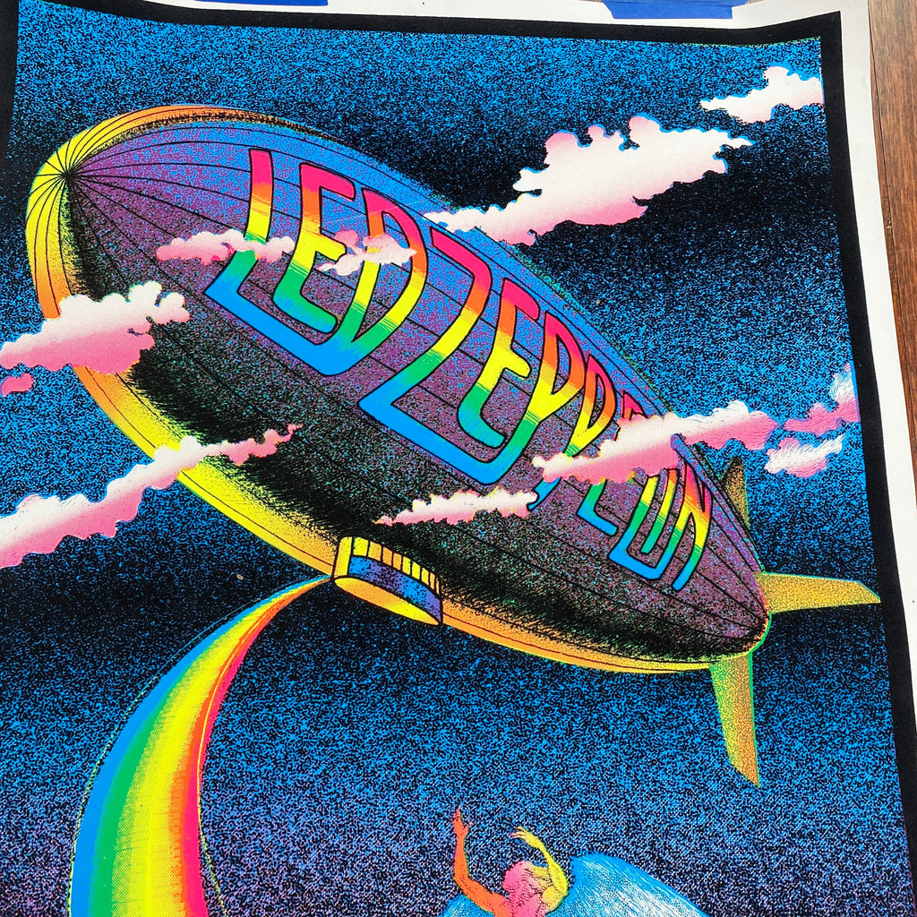 Vintage 1980's Led Zeppelin Funky Blacklight Velvet Felt Poster