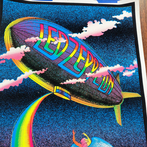 Vintage 1980 s Led Zeppelin Funky Blacklight Velvet Felt Poster