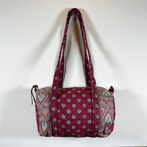 Vintage 80's Quilted Purse Red Floral Zip Long Straps Bag