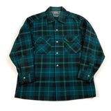 Vintage 90's Pendleton Loop Collar Green Plaid Wool Flannel Shirt - CobbleStore Vintage