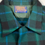 Vintage 90's Pendleton Loop Collar Green Plaid Wool Flannel Shirt - CobbleStore Vintage