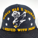 Vintage 80's WWII Veteran Eagle Puff Print Made in USA Trucker Hat - CobbleStore Vintage