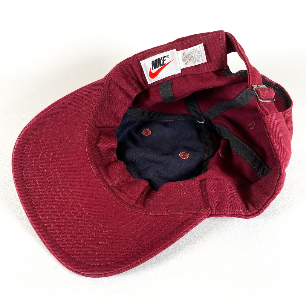 Vintage Nike Strapback Swoosh Logo Red Maroon Embroidered Check Spellout  Hat Cap | SidelineSwap